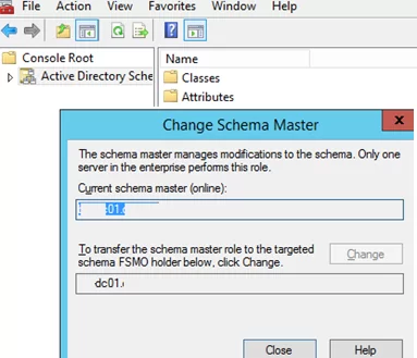 change Transfer Schema Master Role domain controller