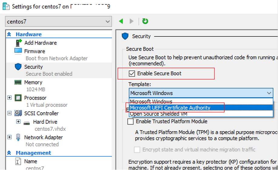 hyper-v vm gen-2 - secure boot mode and Microsoft UEFI Certificate Authority template 