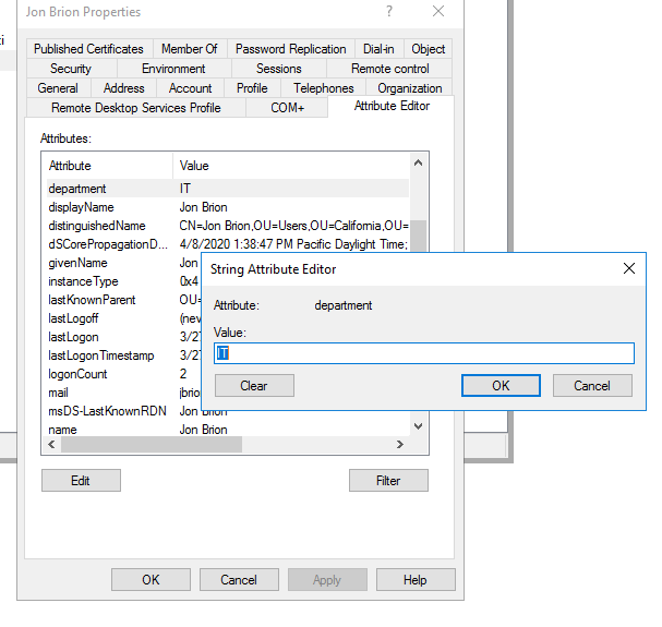 Active Directory Attribute Editor in ADUC