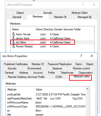 Active Directory show attribute editor from search