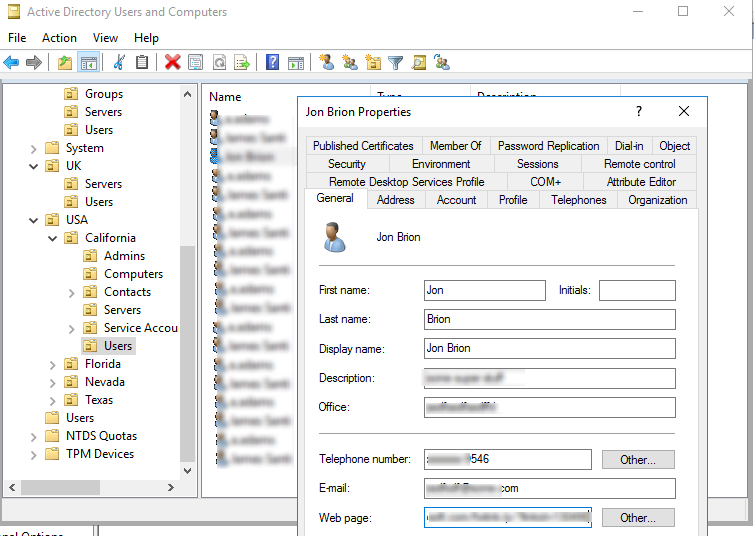 active directory user properties in aduc console