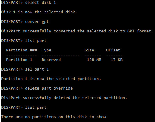 diskpart convert disk to gpt