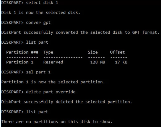 diskpart convert disk to gpt