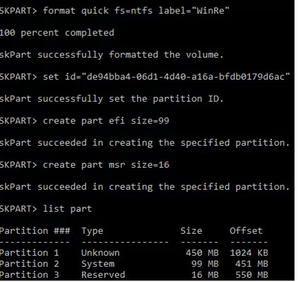 diskpart create efi and msr partition