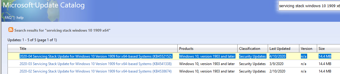 Windows 10 servicing stack. Update Stack package - (Version 922.408.211.0).