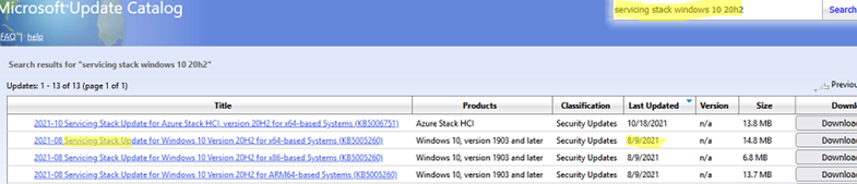 download recent servicing stack update (ssu) for your windows 10 build
