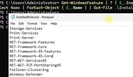 Export installed roles and features to txt or csv file using powershell