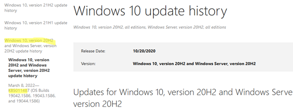 find recent update KB for windows