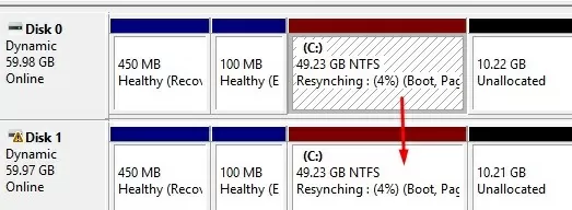 sync data to new disk in mirror