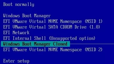 uefi boot menu with several windows boot managers