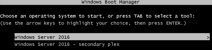 windows server boot manager, Windows Server 2016 – secondary plex