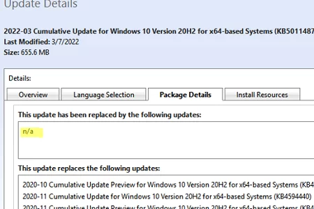 windows update details: update replacement