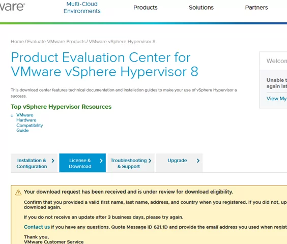 Download VMware vSphere Hypervisor 8