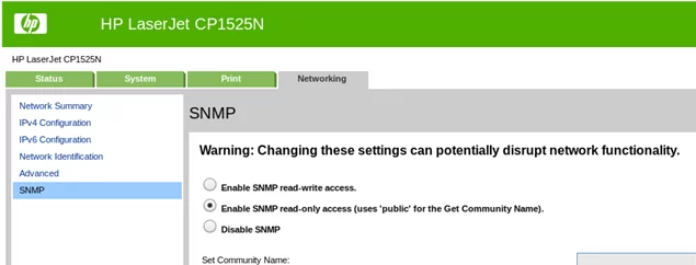 enable snmp on network print web interface