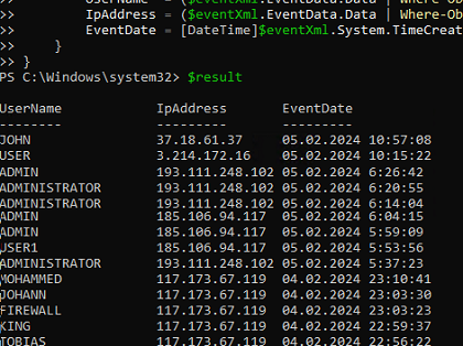 List failed Remote Desktop (RDP) login attempts (4625 Event ID)
