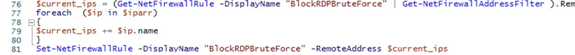 powershell script to automatically block RDP attacks in Windows Firewall 