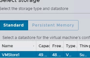 select VM storage