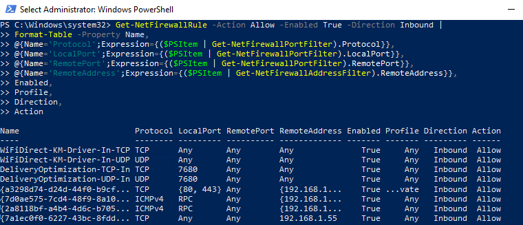 Use PowerShell to List Firewall Rules with port nubbers