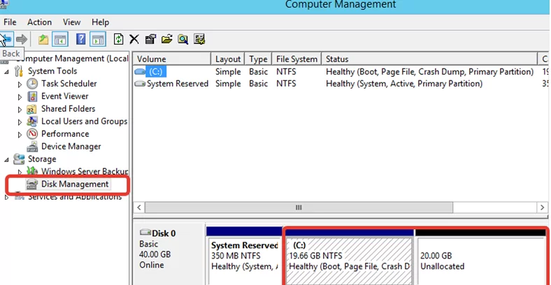 windows server vm - unallocated space on disk