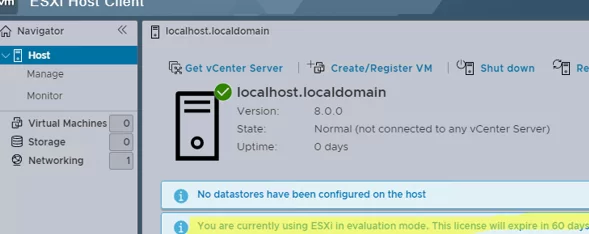 You are currently using ESXi in evaluation mode. This license will expire in 60 days.