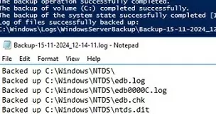 AD DC backup Windows Server Backup log 