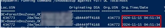 repadmin /showbackup check if dc backed up