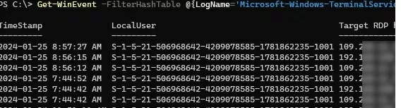 PowerShell: view RDP client connection logs