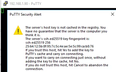 putty accept rsa key for a ssh server