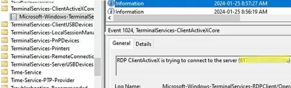 View RDP client logs in Event Viewer