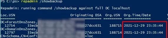 repadmin check Acrive Directory domain controller last backup time
