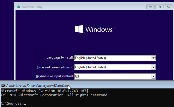 run command prompt from windows install media