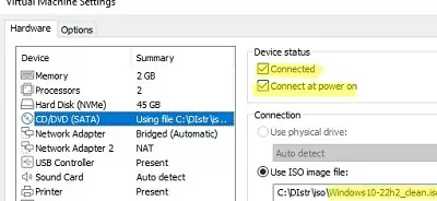 vmware vm: check the iso image connected