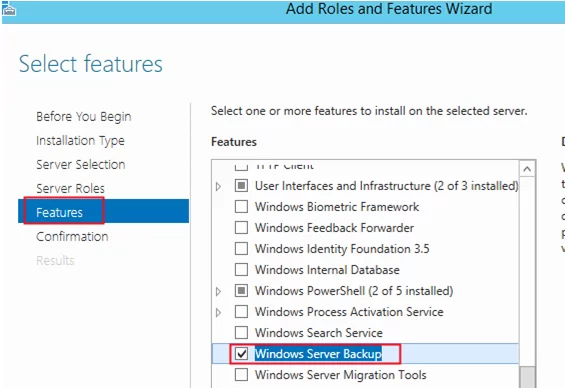 Windows Server Backup feature install via server manager