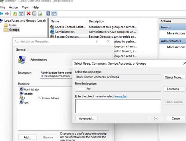 add user to admiinstrators group in windows manually with Local Users and Groups console (lusrmgr.msc)