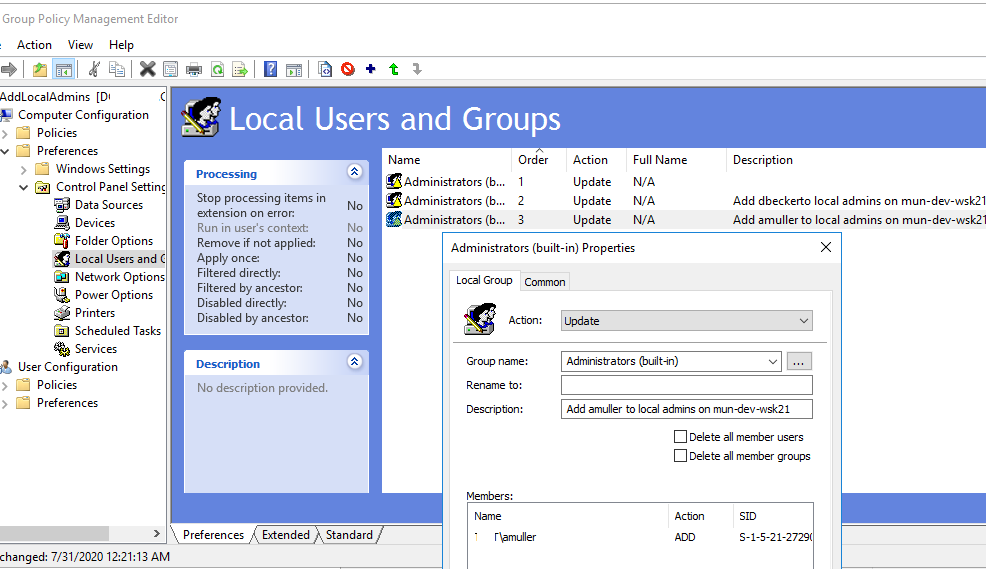 Add the Users user to the Local Administrators group using Group Policy Preferences