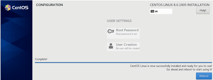 centos linux is sucessfully installed