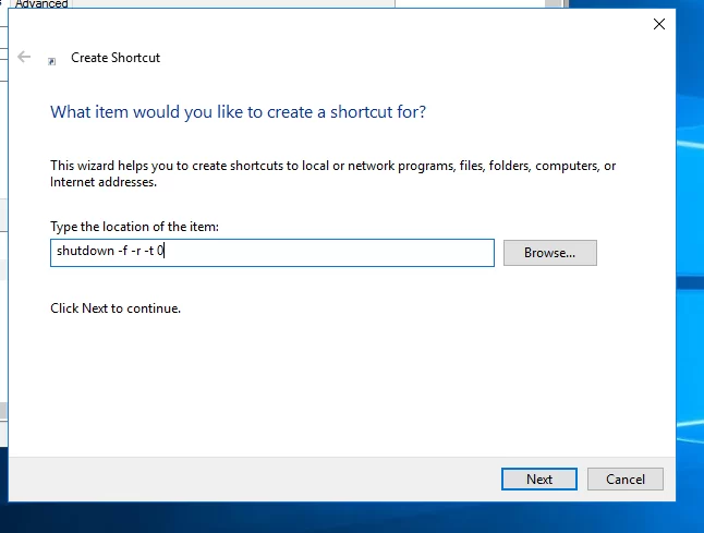 Перезагрузите Windows Server cmd