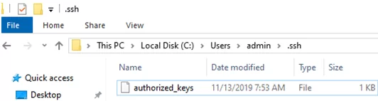 ssh\authorized_keys file in the profile folder of a windows user