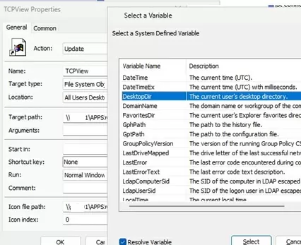 Available sytem defined variables in group policy preferences