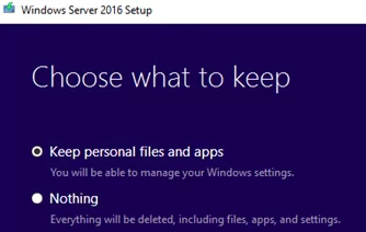 update windows server edition - option Keep personal files and apps 
