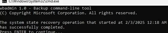wbadmin windows server backup recovery ad domain controller system state