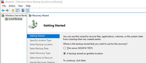 Windows server backup: restore a backup stored on another location