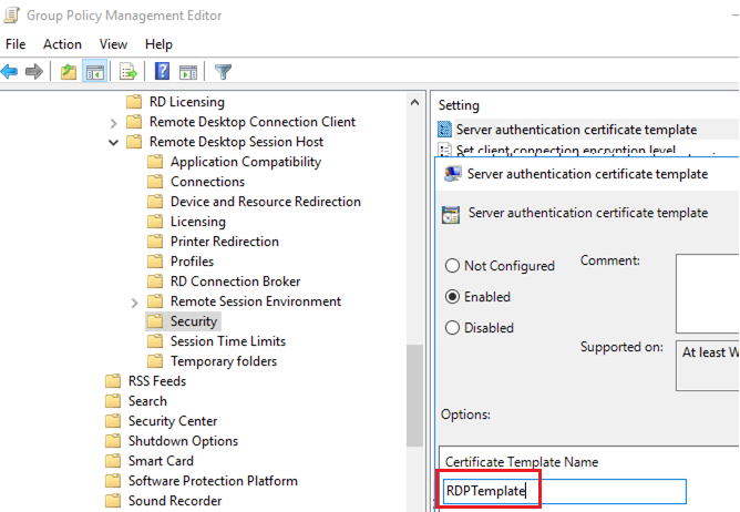 configuring Server Authentication Certificate Template GPO options