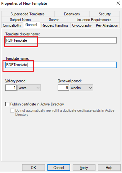 create CA template to issue RDP certificates