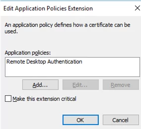create Remote Desktop Authentication certificate policy template