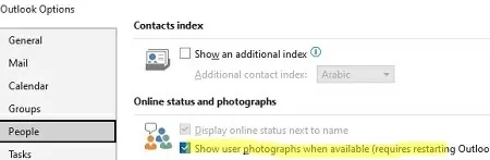 Enable the option Show user photos in Outlook