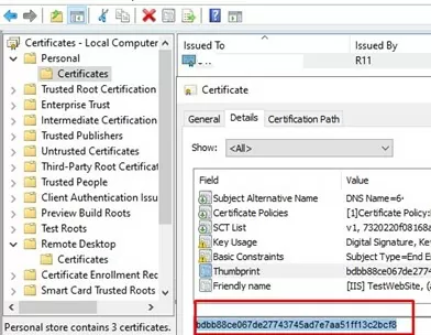 Get Let's Encrypt TLS cert thumbprint