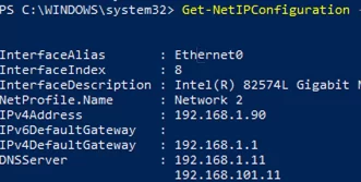 Get-NetIPConfiguration - Retrieve the IP configuration on WIndows via PowerShell
