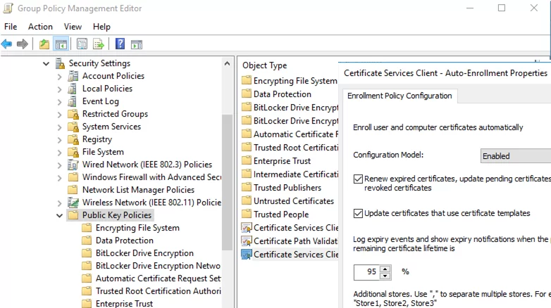 rdp certificate Auto-Enrollment group policy settings