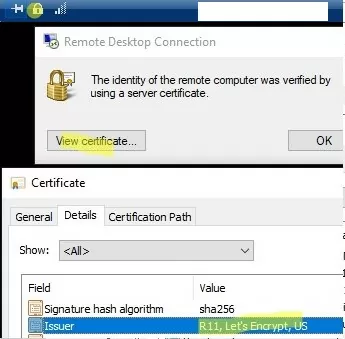 Secured RDP conneciton with trusted TLS/SSL certificate encryption